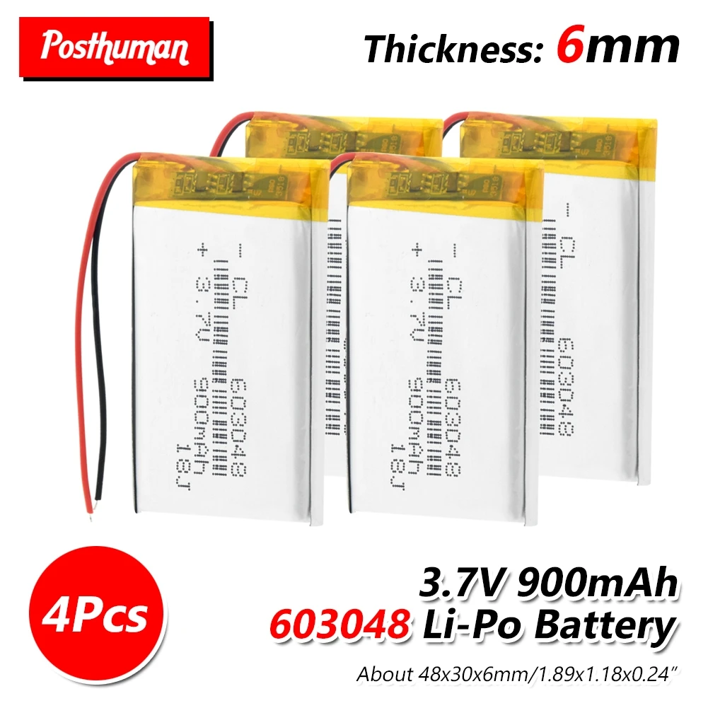 Перезаряжаемые 900mAh литий-полимерный Батарея 603048 литий-полимерный Li-Po литий-ионный Батарея Lipo ячейки для mp3 mp4 динамика Часы светодиодный светильник
