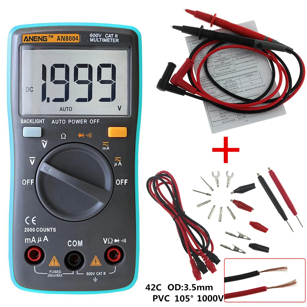 Aneng 1999 отсчетов ЖК дисплей Цифровой мультиметр AN8004 Вольтметр Амперметр тестер