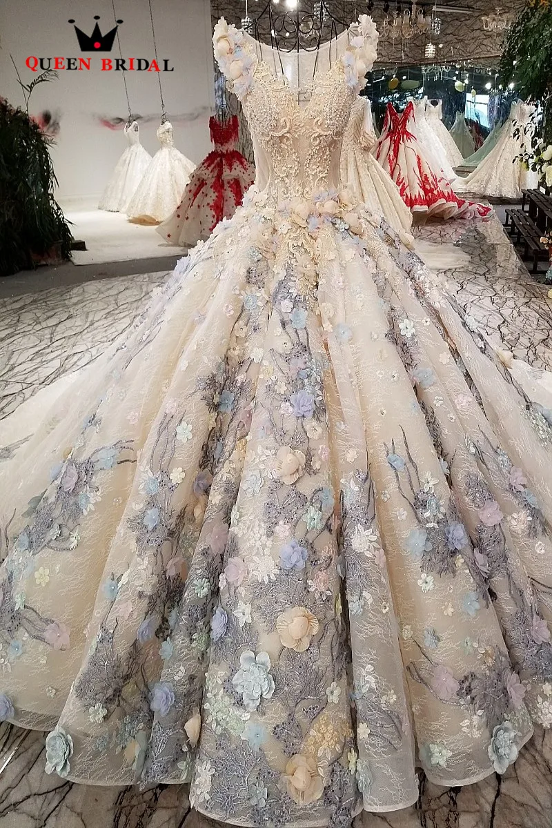 Новое поступление robe de mariee 2019 бальное платье кружевные цветы vestido noiva королевские