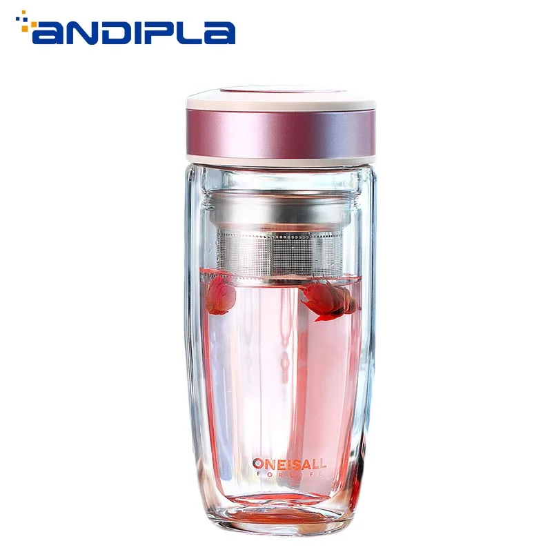 Портативная двухслойная стеклянная бутылка для воды с фильтром из нержавеющей