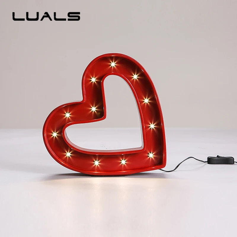 Настольная лампа в стиле ретро с красным сердечком из смолы|heart table lamp|table lighttable lamp