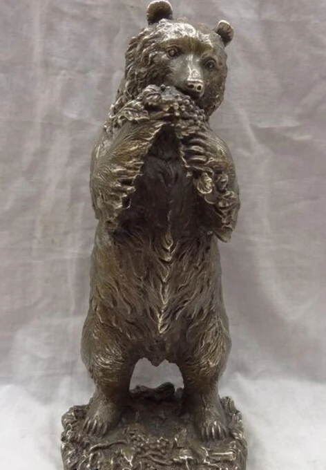 12 "китайская Бронзовая резная скульптура Животные Богатство Стоящий Медведь - Фото №1