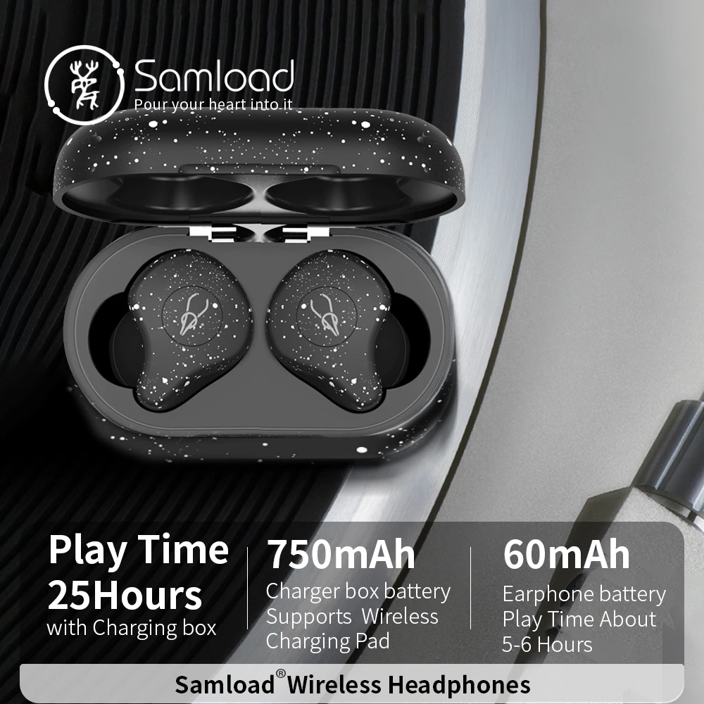 Samнагрузки поддерживает Беспроводное зарядное устройство Pad Bluetooth 5,0 наушники HIFI Звук Беспроводные наушники с зарядным чехол для iPhone 6 7 8