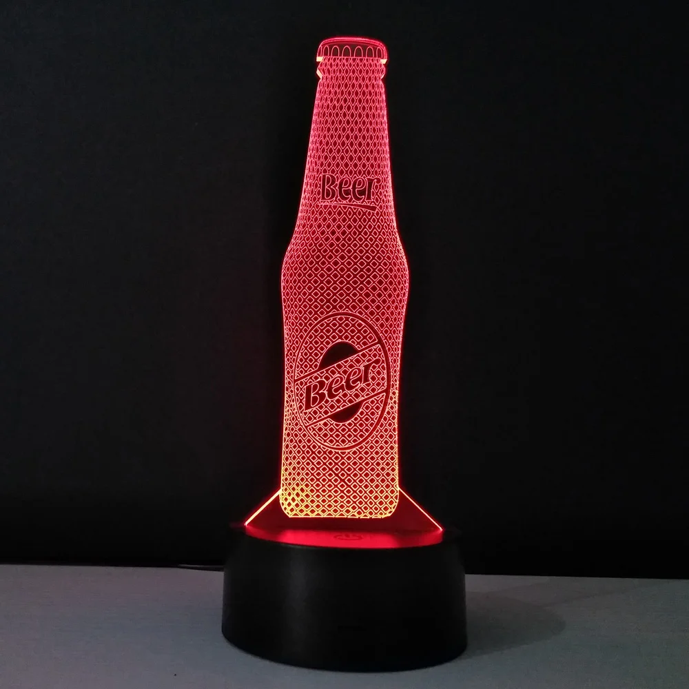 Крутая Ночная лампа в форме пивной бутылки 3D Визуальный светильник акриловые
