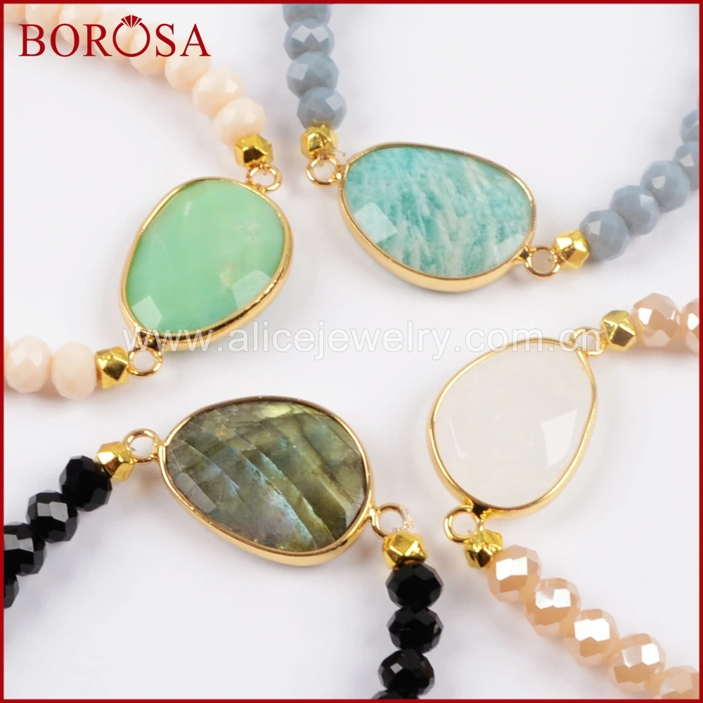 BOROSA 5 шт. новый золотой цвет Лабрадорит белый кварц амазонит камень браслет с