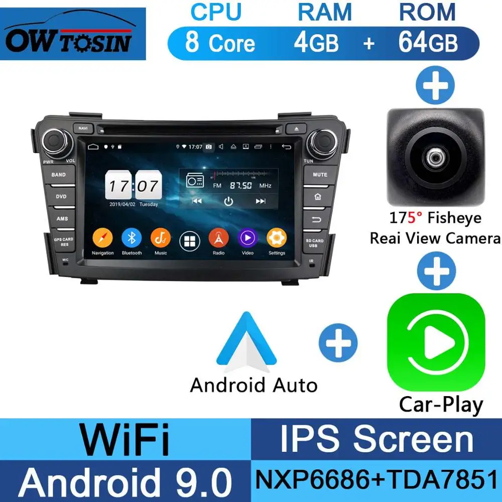 Fisheye Carplay n A 7"IPS 1024*600 Octa Core 4GB RAM+64GB ROM Android 9.0 Car DVD Player For Hyundai I40 2011 2012 2013 DSP Radio - Цвет: Fisheye Carplay n A