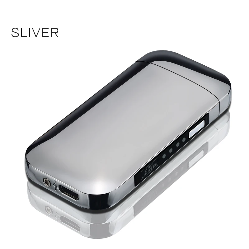 Ice silver USB электрическая двойная дуговая Зажигалка перезаряжаемая ветрозащитная Зажигалка для сигарет двойная импульсная перекрестная плазменная Зажигалка свободное имя лазера - Цвет: Ice silver