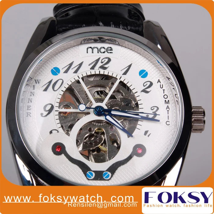 5 шт. автоматический механический скелет часы мужчины кожа ремень роскошь марка в