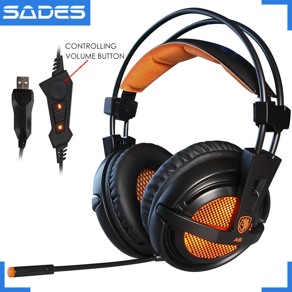 Проводная игровая гарнитура SADES A6 USB 7.1 геймерские накладные наушники с микрофоном и голосовым управлением