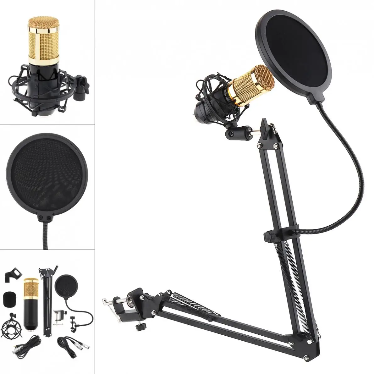 Profissional com Suporte Braço e Filtro Estúdio com Fio Pop para Computador Microfones Karaoke Microfone Condensador – Live bm 800