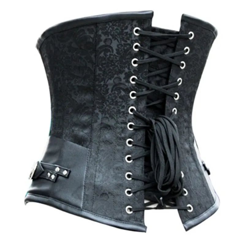 2017 Готический корсет на талию корсеты благородный черный атласный под грудью с