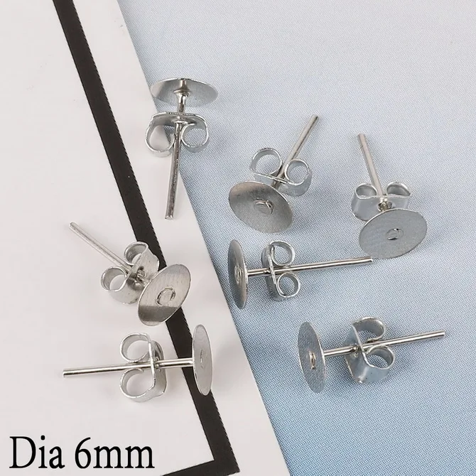 6mm 100 sets Silver 100 шт./лот 4/6/8 мм Серебристые/золотистые туфли на плоской подошве с круглым носком, Pad и серьги-гвоздики из плоское основание шпильки настройки DIY серьги ювелирных изделий Изготовление - Цвет: 6mm 100 sets Silver