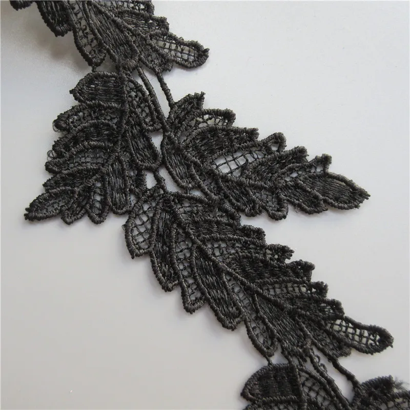 2 ярда растворимая белая черная лента из полиэстера с вышитыми листьями