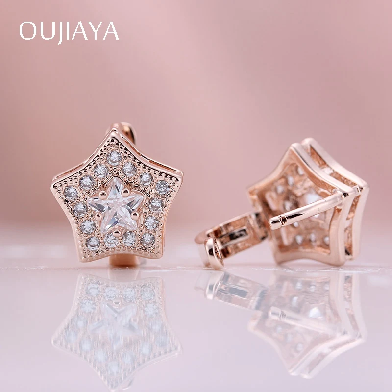 Горячая Распродажа серьги OUJIAYA из розового золота 585 пробы со звездами Висячие