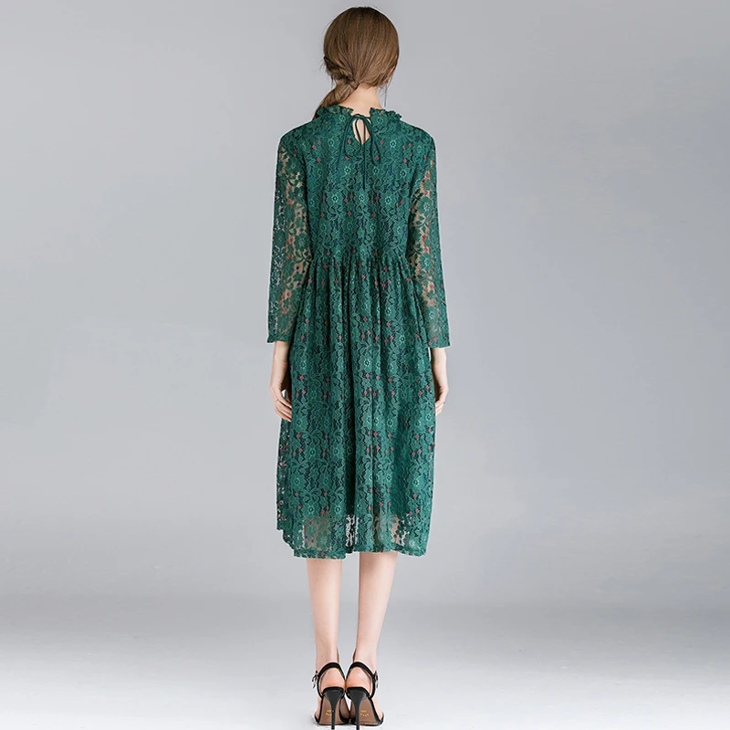 

large size Women's fashion casual loose lace dresses High waist 3/4 sleeve High-end Elegant dress long dress spring new oversize