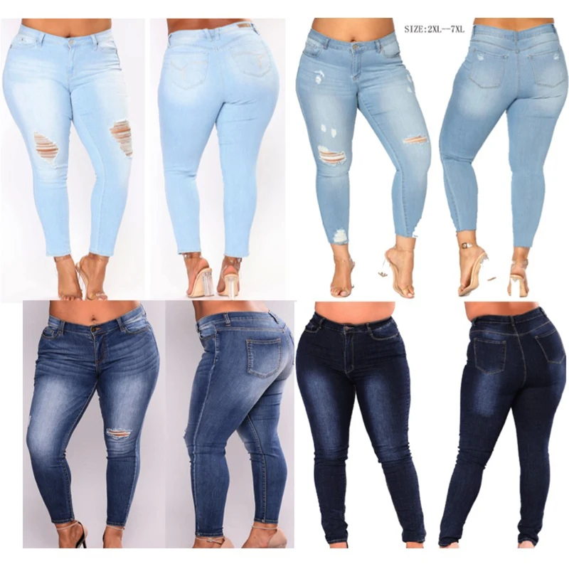Рваные рваные Большие размеры сексуальные джинсы для женщин Высокая талия