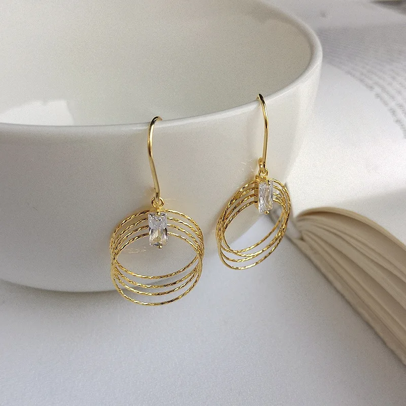 INZATT Real 925 Sterling Silver Geometric Round Zircon Dangle Drop Earrings For Charming Women Wedding Fine Jewelry Cute Gift | Украшения и