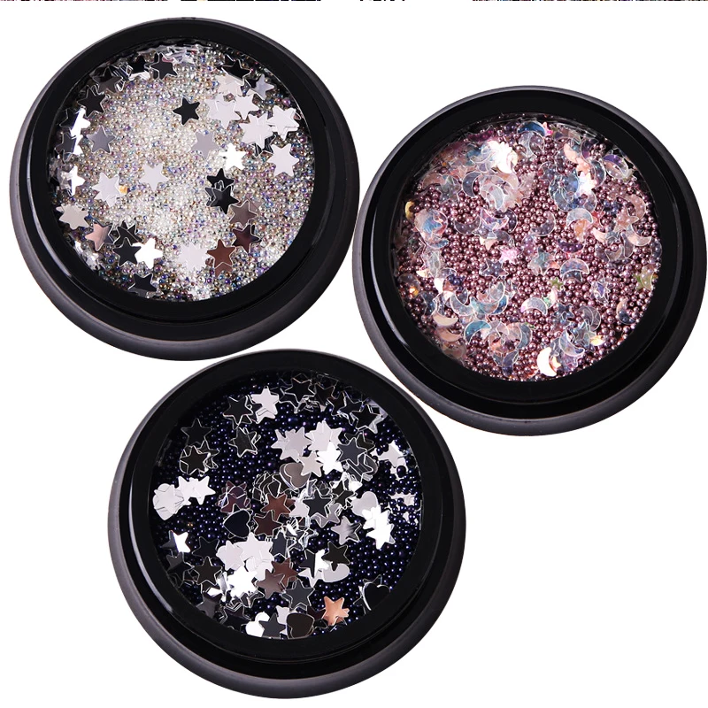 1Box Mermaid Gradient Pearl Caviar Beads Pentagram Sequin Crystal Rhinestone Leaf Metal Frame Resin Manicure Nail Art Decoration | Красота и