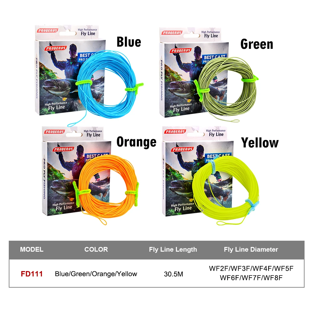 PROBEROS 100FT Вес вперед плавающая Летающая леска WF 2F/3F/4F/5F/6F/7F/8F Fly Line серо