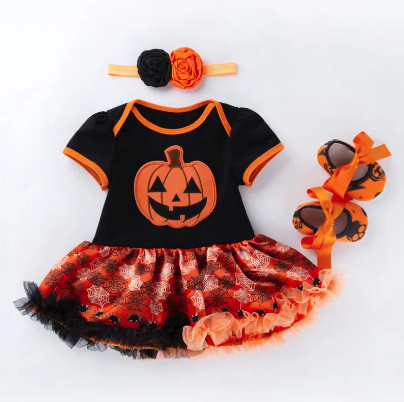 Hot Newborn Baby Girls Rompers Children Pumpkin Print Jumpsuit Tutu Skirt 3 piece Clothing Set Kids Halloween Party Outfits Gift | Мать и