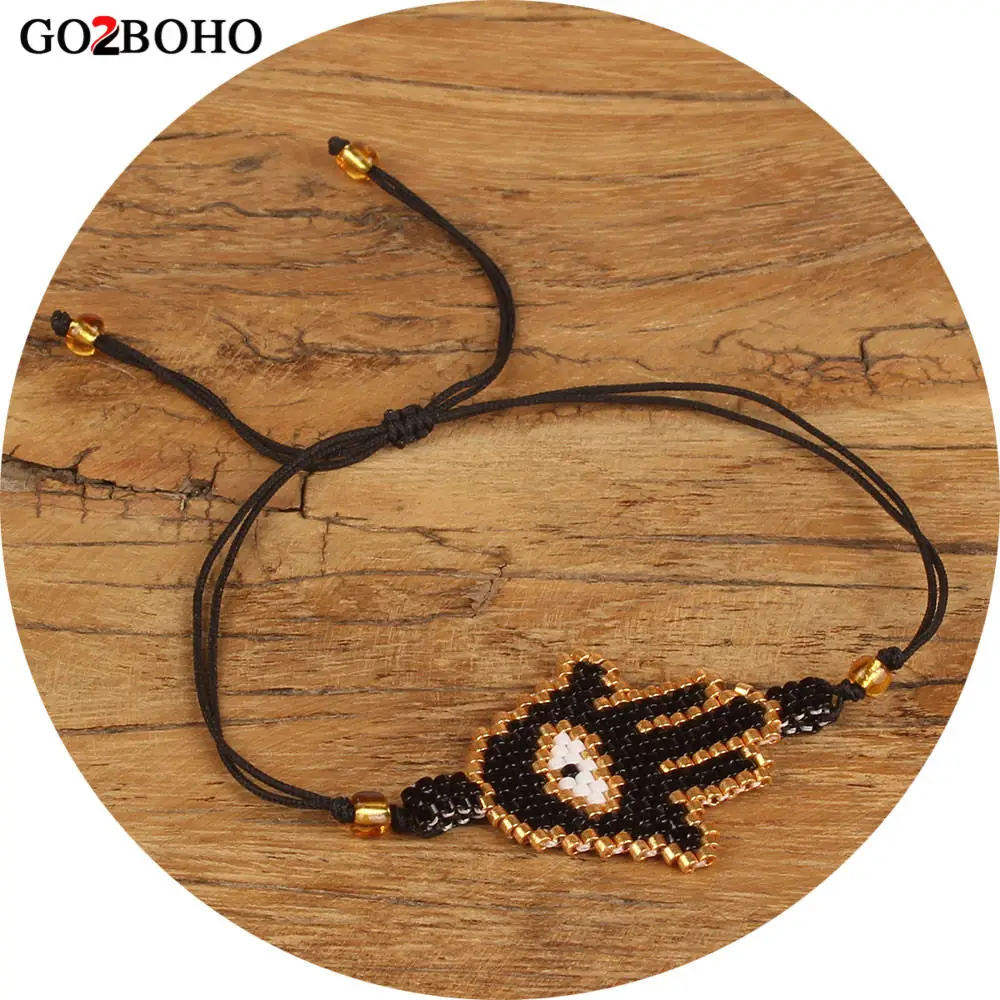 Go2boho, Прямая поставка, браслет MIYUKI, черная Хамса, ручная работа, браслеты, большой сглаза, бисер, браслеты, дружба, ювелирные изделия для женщин, подарки