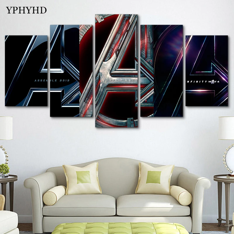 YPHYHD современная картина холст печать постер 5 шт. Мстители знак картины настенные