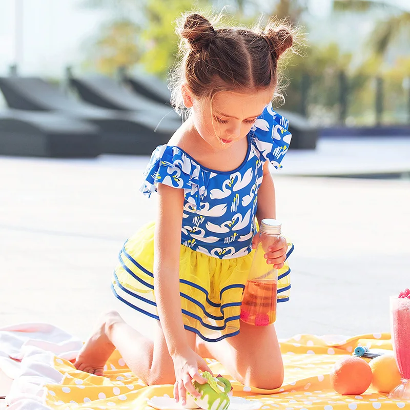 Комплект бикини принцессы с лебедем для маленьких девочек Цельный купальник