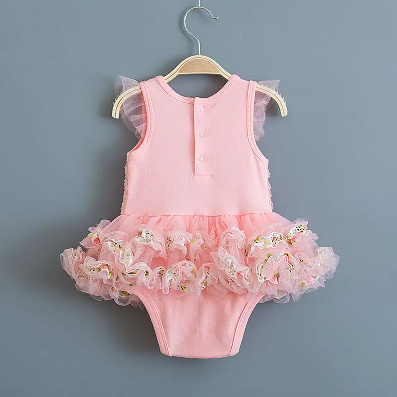 Летнее платье для новорожденных девочек кружевные платья с цветами без рукавов