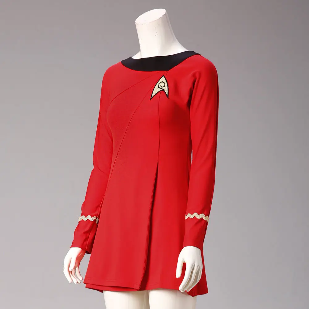 Высокое качество Startreks женская униформа платье Duty TOS Косплей Костюм ST Красный Синий Хэллоуин Вечерние