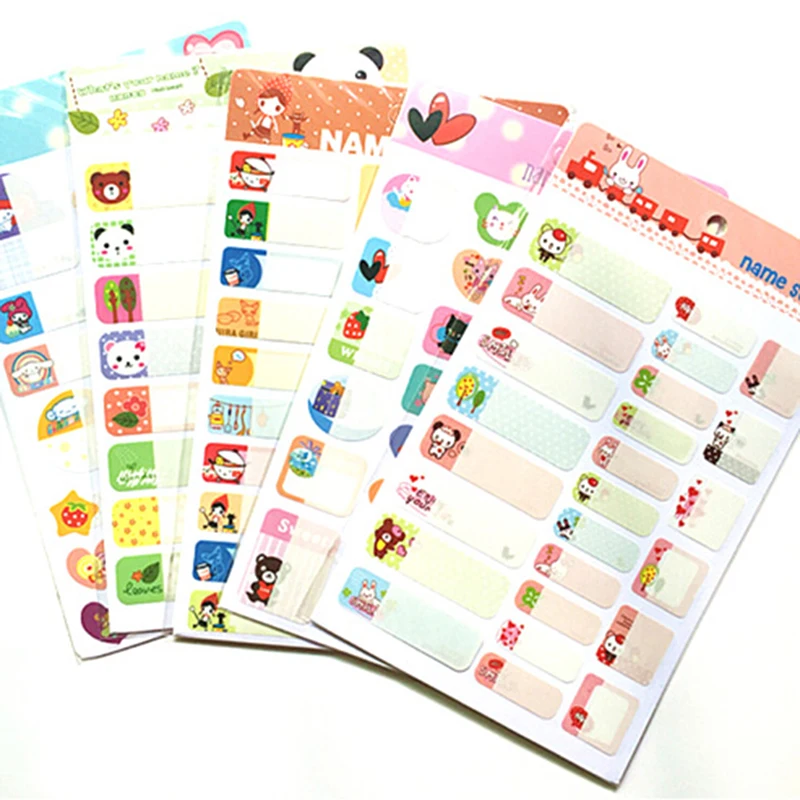 Pegatinas autoadhesivas de dibujos animados para estudiantes, pegatinas impermeables de PVC con nombre de Kawaii, 2 hojas por lote-5