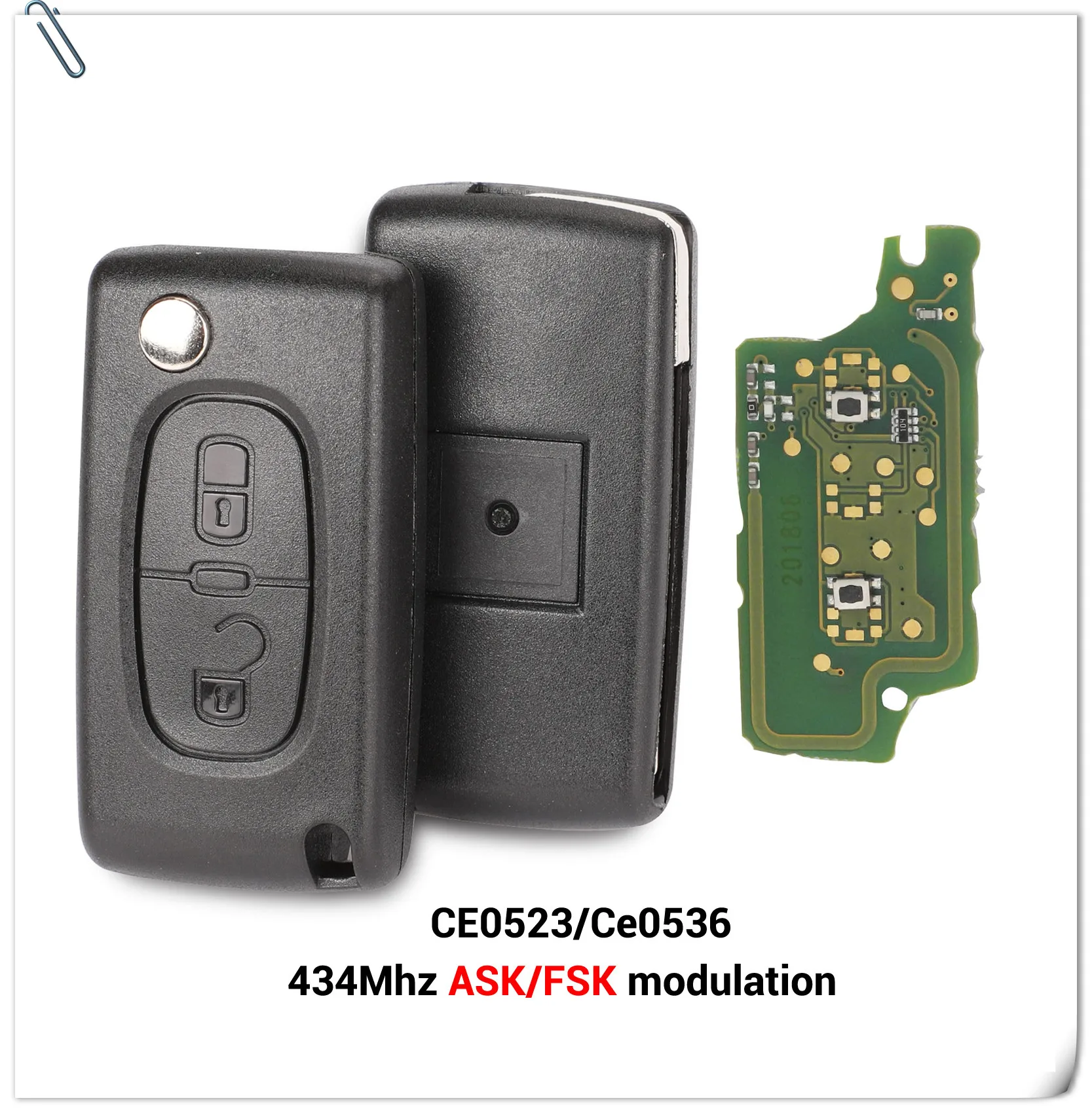 Jingyuqin 434 МГц ASK FSK 2 кнопки дистанционного флип брелок для Citroen C2 C3 C4 C5 C6 C8 Xsara Picasso CE0523 Ce0536 VA2/HCA лезвие