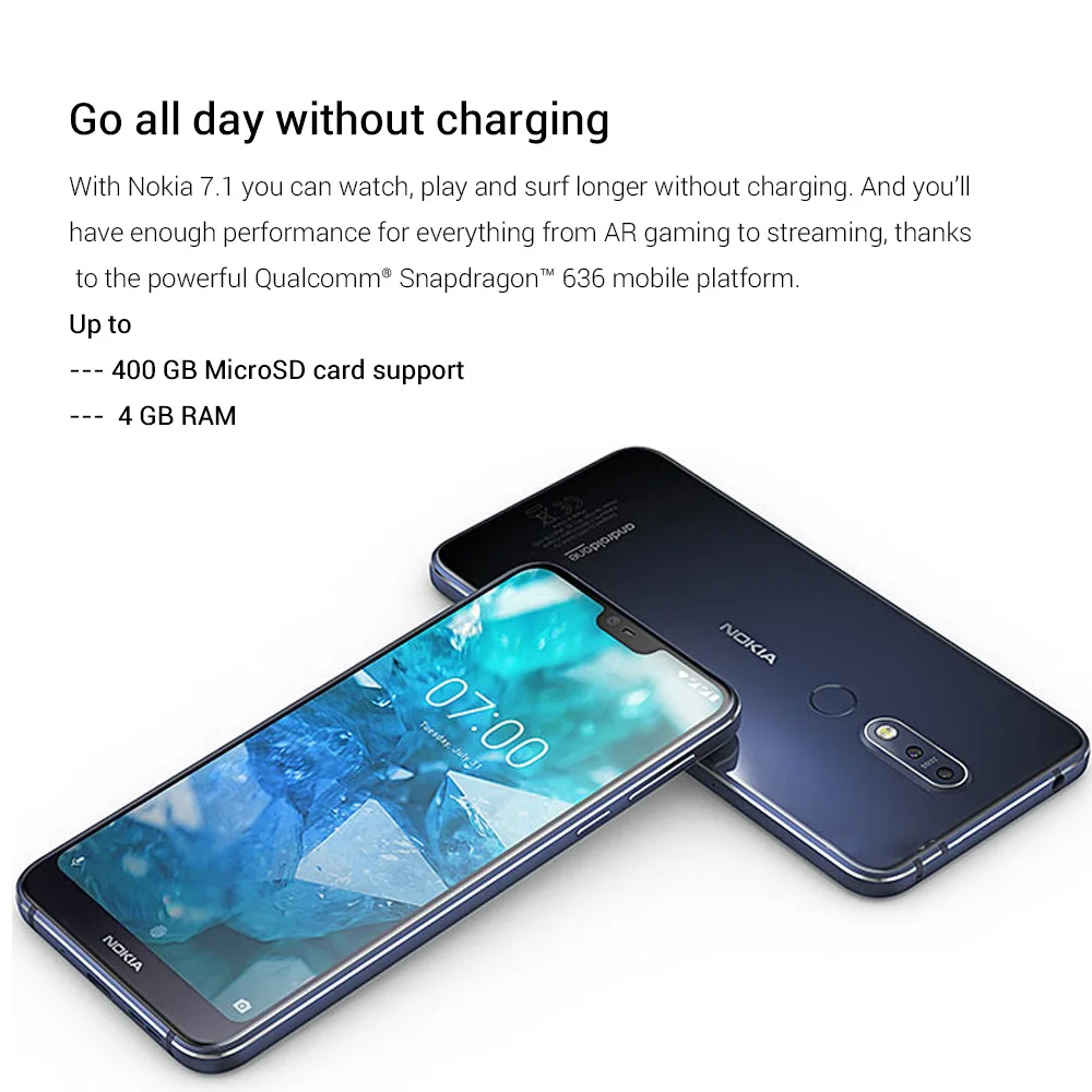 Новый смартфон Nokia 7 1 глобальная версия TA 1097 5 84 дюймов Восьмиядерный Snapdragon 4 Гб ОЗУ
