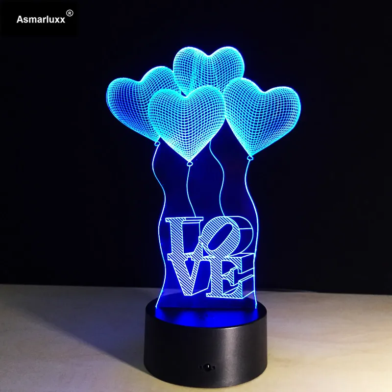 3D Светодиодная лампа в виде сердца влюбленных визуализация светодиодный