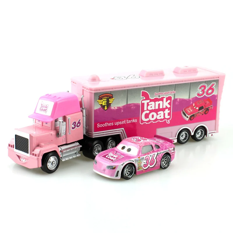 

Disney Pixar Cars No 36 Mack Truck +Small Car Tank Coat 1:55 Diecast Metal Alloy And Plastic Modle Car Toys Gifts For Children