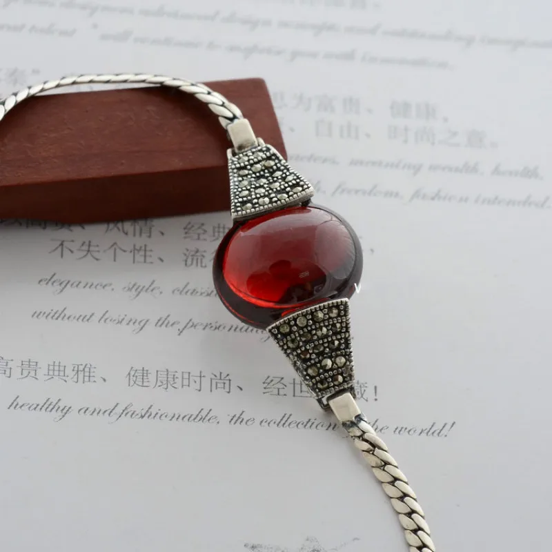 Серебряный браслет из натуральной 925 пробы для женщин, тайское серебро с красным гранатом, зеленый белый натуральный камень, хорошее ювелирное изделие
