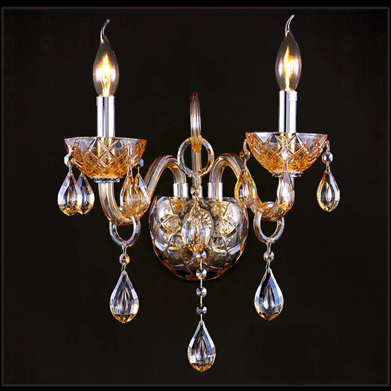 

Modern Amber Crystal Wall Lamp Decorative Candle Wall Sconce Hotel room Home bedroom study room Wall Lighting with Facbric Shade