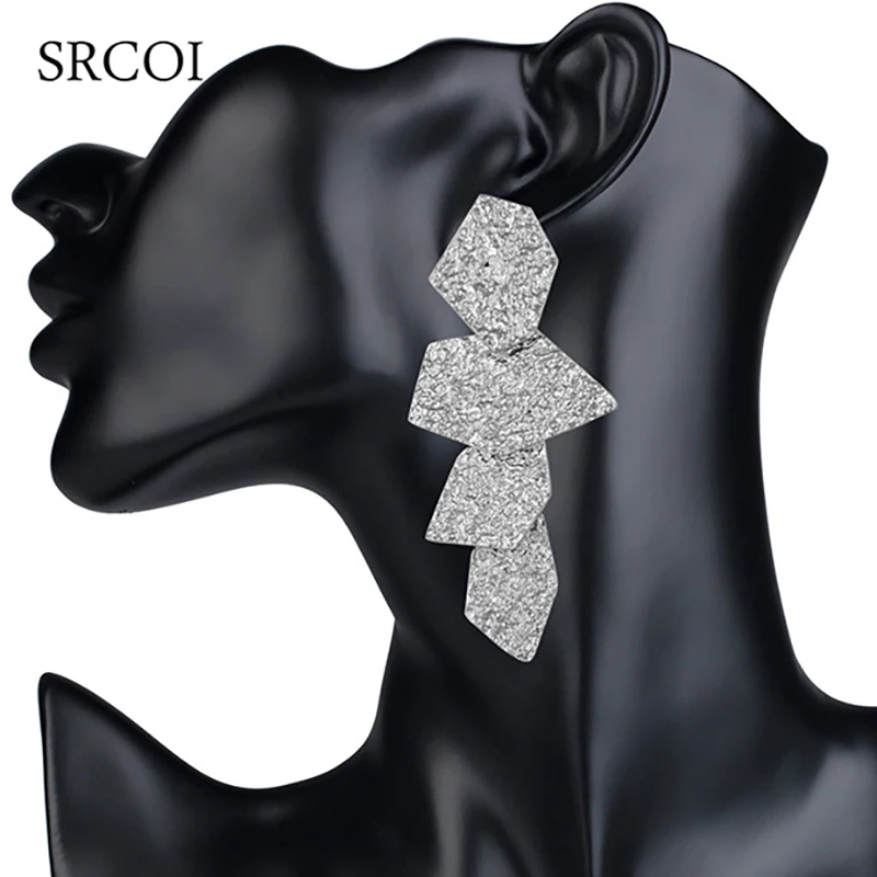 Модные геометрические длинные серьги SRCOI золотого цвета большие крупные