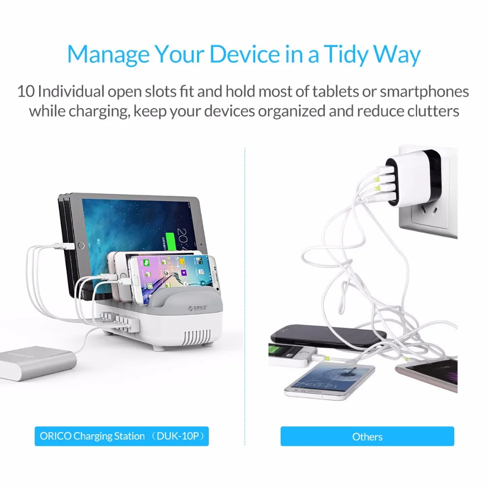 ORICO 10 Порты USB Зарядное устройство Док станция с держателем 120 Вт 5V2. 4A * зарядка