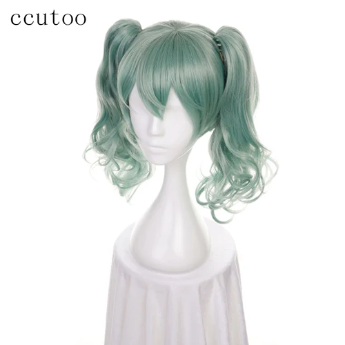 Зеленый Ccutoo Vocaloid Miku зеленый короткий кудрявый синтетический парик с двойным чипом съемные хвосты парики, костюм для косплея термостойкость - Цвет: Зеленый