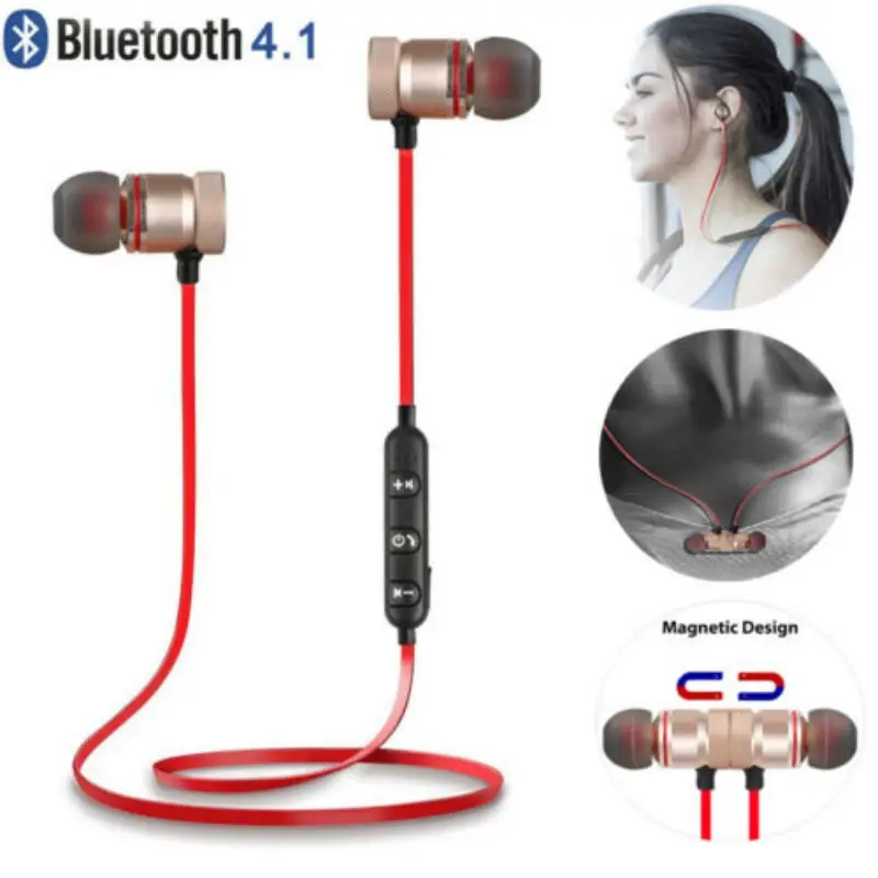 Магнитные беспроводные Bluetooth спортивные наушники тяжелые басы металлические