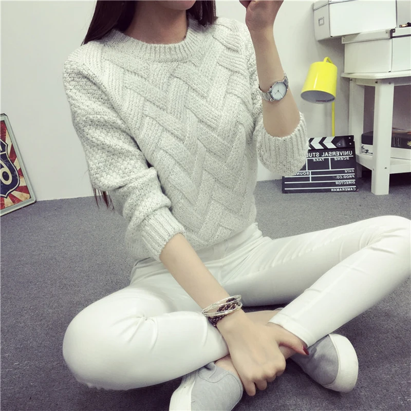 Women Motley Thick Twist Weave Long Sleeve Knit Pullover Sweater Autumn Winter Bottom Shirt Top WDC101016933 | Женская одежда