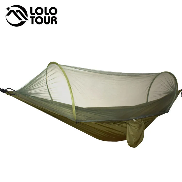 Outdoors Fast Easy Setup Hammock With Mosquito Net Tree Tent Portable Polyester Mesh Durable Portable Lightweight Army Green