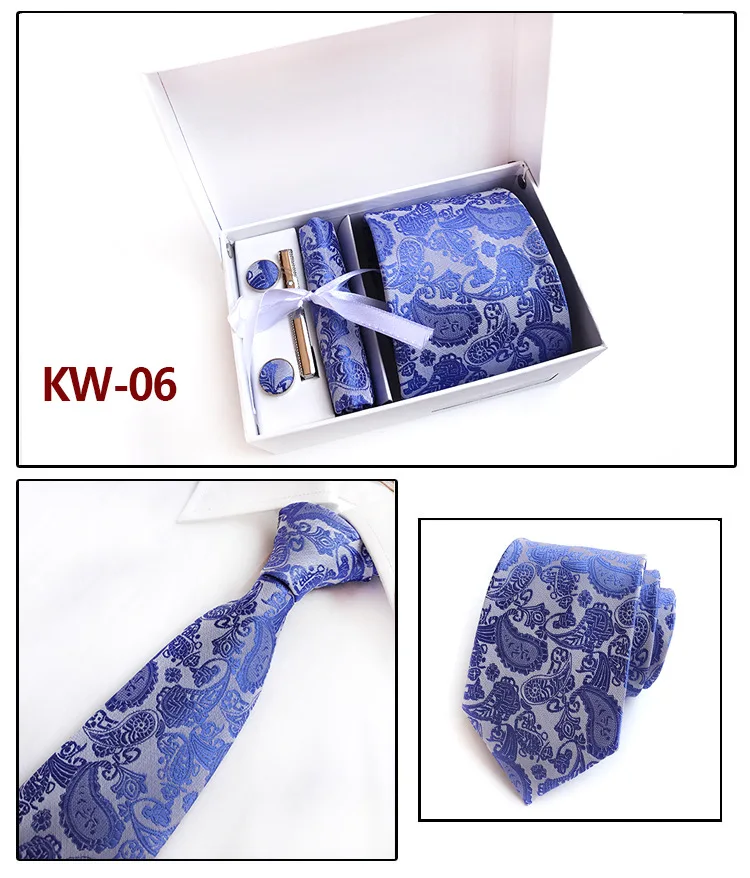 KW06 Мужской модный комплект галстуков, шелковые галстуки в горошек, галстуки для мужчин, галстук, платок, запонки, подарочная упаковка, Мужская одежда, аксессуары - Цвет: KW06