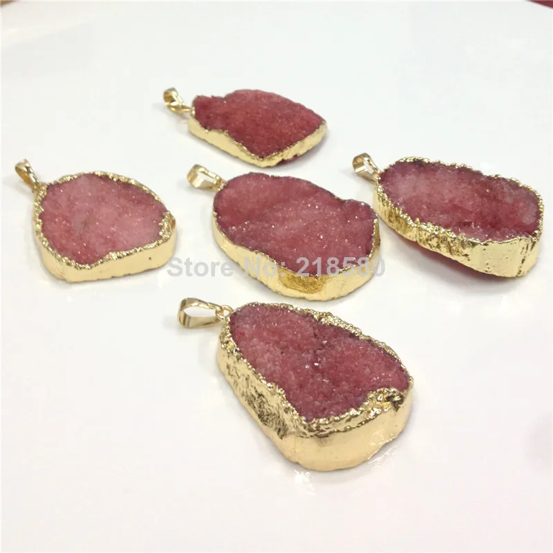 Женская подвеска из вишневого Друза ожерелье камня с гальваническим покрытием 24