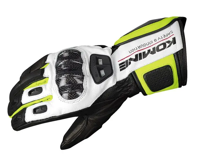 Komine GK198 мотоциклетные кожаные перчатки для верховой езды мотокросса гоночный из углеродного волокна перчатки с сенсорным экраном - Цвет: Зеленый