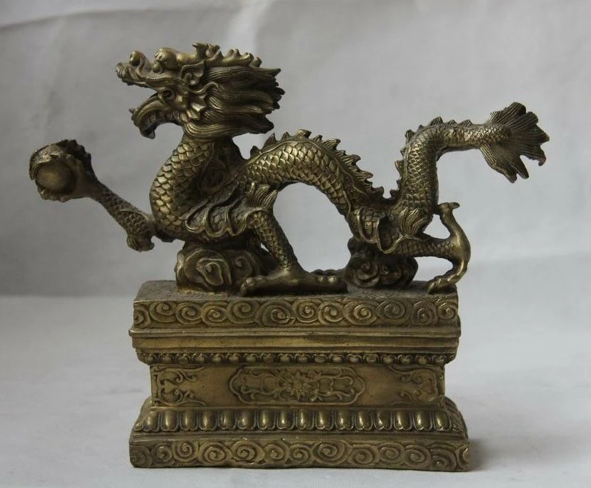 Китайская медная латунь фэн шуй зло счастливый Дракон статуя искусства|Статуи и