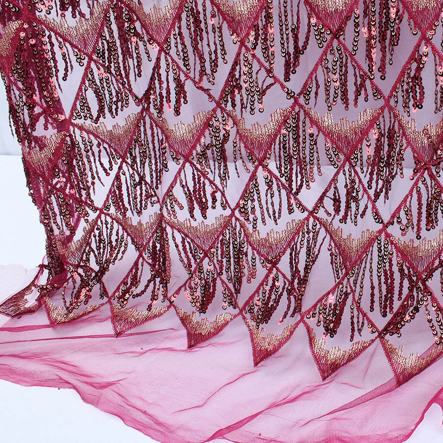 1 ярд мигание розовое золото бордовый Вышивка блесток кисточкой ткань для