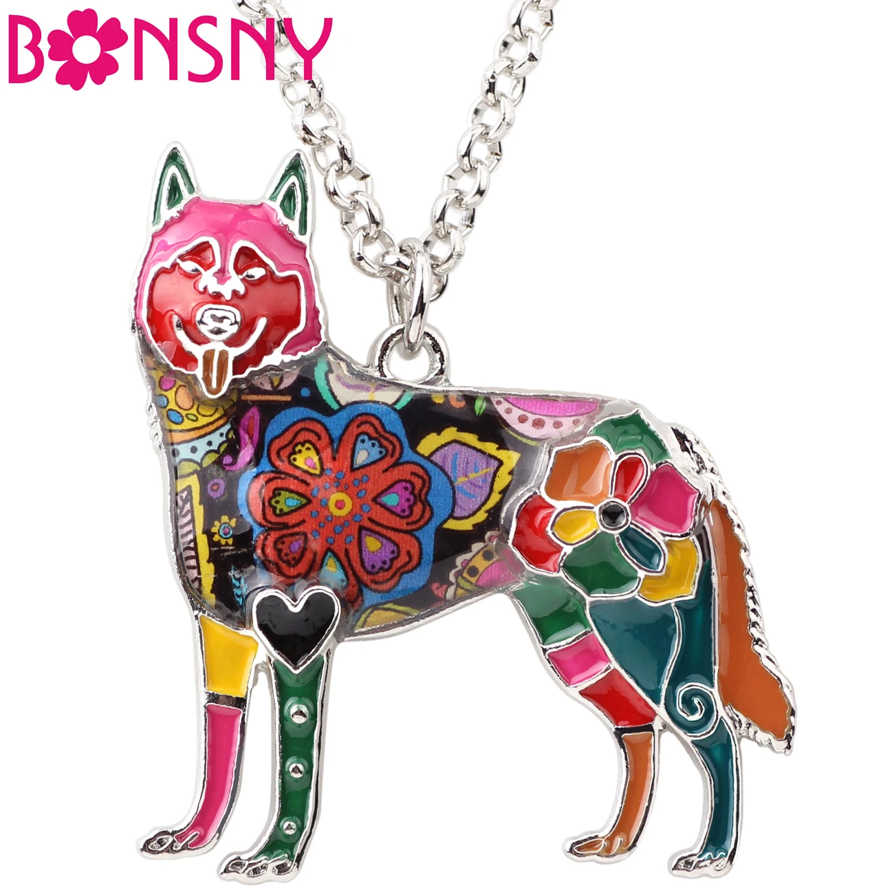

Bonsny Enamel Alloy Smile Siberian Husky Dog Necklace Pendant Chain Choker Animal Jewelry For Women Girls Pet Lovers Gift Charms