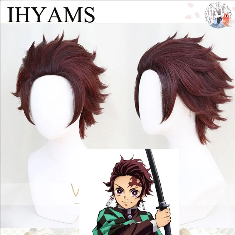 Kamado Tanjirou, парик для косплея, клинок демона, убийцы, Kimetsu no Yaiba, аниме, короткие синтетические волосы на Хэллоуин - Цвет: as the picture