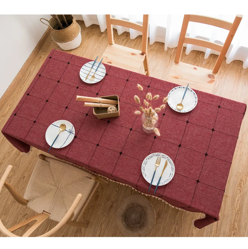

Explosion ins square lattice embroidered tablecloth Pure color cotton linen art rectangular coffee table table mat